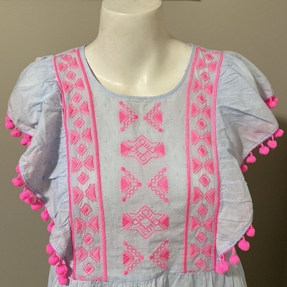 Lilly Pulitzer Raquelle Top Bluebell Blue Swiss Dot Dobby Chambray Sz XS NEW - Picture 2 of 12